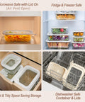Square Glass Food Storage Containers With Glass Lids For Grab And Go Meals Microwave Safe Borosilicate Glass Leakproof Meal Prep Set BPA Free Removable Colander Silicone Lid 2 Pack in fridge and microwave