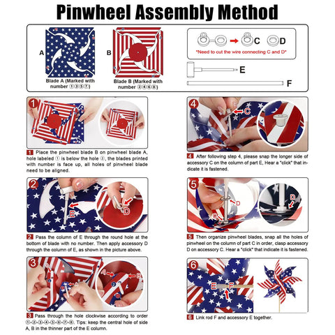Assembly instructions for All American 12 Pack Patriotic Pinwheels For Yard And Garden Fourth Of July Outdoor Decorations