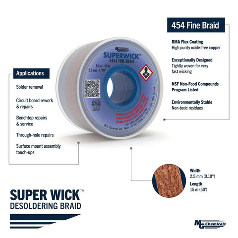 Desoldering Wick Fine Braid With RMA Rosin Flux 50 Feet Long 0.1 Inch Wide Blue Desoldering Braiding For Electronics Packaging