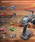 Image of 7 Channel 2.4GHz RC Transmitter With R7FG Gyro Receiver Kit featuring multiple compatible RC vehicles.