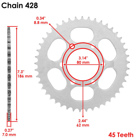 Yamaha TT R125 TTR125E Drive Chain And Sprockets Kit For 2002 2003 2004 2005 2010 428 Pitch 136 Links Steel sprocket dimensions