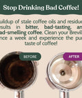 Espresso Machine Cleaning And Maintenance Kit For Breville And Other Compatible Models With Fast Acting Cleaning Tablets And Water Filtration To Knock Out Stale Residue, Extend Your Machine Life, And Boost Flavor. before and after portafilter cleaning
