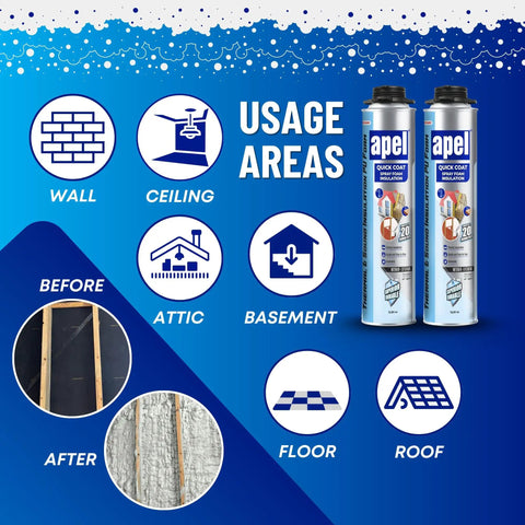 Spray Foam Insulation Kit With 12 Cans, Self Expanding Polyurethane Foam For Heat And Acoustic Insulation, Usage Areas Shown