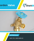 Brass Push To Connect Garden Valve Three Quarter Inch By Three Quarter Inch MHT Multi Turn Shutoff With Angled Handle shown