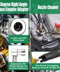 Close-up of 9 Piece Grease Gun Fittings Kit with 90 Degree Coupler Lock Clamp Nozzle Cleaner on engine