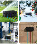 Built Different Heavy Duty IP65 Waterproof Outlet Box With Six Entry Ports For Power Strips And Extension Cables in various outdoor settings.