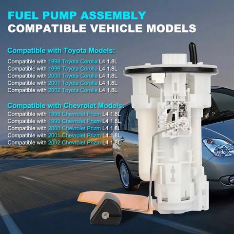 Drop-In Electric Fuel Pump Module Assembly For Toyota Corolla And Chevy Prizm 1998 1999 2000 2001 2002 1.8L L4 Gas Direct Fit Replacement OEM-Grade Fuel Pump Assembly Replaces FG2218 SP9163M 77024-02010 83320-12620 23221-0D010 with car in background