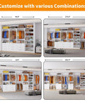 Kick Ass White Closet System, 8ft Modular Organizer showcasing customizable configurations with hanging clothes and drawers.