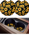 Sunflower Themed Car Coasters 2 Pack Absorbent Neoprene Cup Holder Mats for liquids in car console