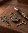 Vintage Bear Shaped Hasp Latch Lock With Keys, Antique Iron Mini Box Hinges And Locks, 2 Sets on wooden surface