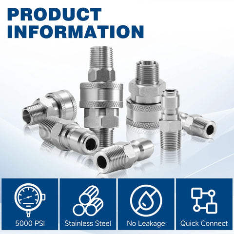 TasuoX 12-piece stainless steel 3/8 in NPT pressure washer adapter set with quick-connect fittings