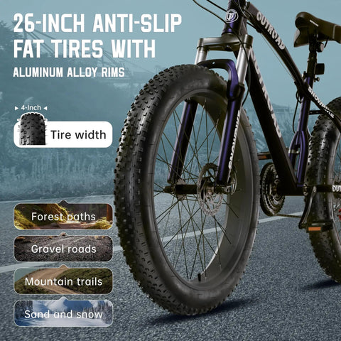 gravel bike fat tires Beefy Mountain Bike 400lb, 21-Speed, 26" Fat Tires✓