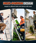 Telescoping A Frame Ladder 17 Ft With Anti Slip Feet, Multi Position Extension Ladder, Dual Stabilizer Bars For 8 Point Ground Contact, Secure Locking And Smooth Retraction For Stable Wobble Free High Reach Tasks. Multi-position aluminum ladder used for painting, cleaning, and home maintenance.