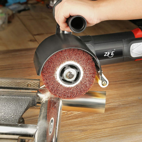 Heavy Duty Pro Grade Burnishing Polishing Machine Kit 1200W 110V Polisher Sander With 4 Nonwoven Wheels 80 120 240 360 For Metal And Stainless Steel Polishing Rust And Oxide Removal in use on metal pipes