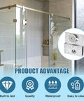 Stylish bathroom with sliding doors using Two Pack Frameless Shower Door Rollers M6054 Top Bracket Roller Assembly With Three Quarter Inch Wheels And Ball Bearings For Sliding Glass Doors Chrome Aluminum Construction Durable Replacement Kit For Smooth Operation, featuring icons for durability and quality.