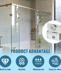 4-Pack Ultra-Slick Shower Door Rollers Replacement Kit displayed in a modern bathroom with frameless glass and chrome fittings.