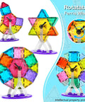 Magnetic Tiles Building Blocks Set For Kids 100 Pieces Fun Educational STEM Toy Rotating Ferris Wheel Structures
