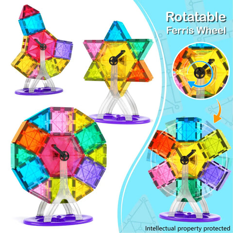 Magnetic Tiles Building Blocks Set For Kids 100 Pieces Fun Educational STEM Toy Rotating Ferris Wheel Structures