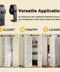 This heavy-duty 40 inch and bifold barn door hardware kit fits two 18 inch doors, versatile for closets, pantries, laundry rooms.