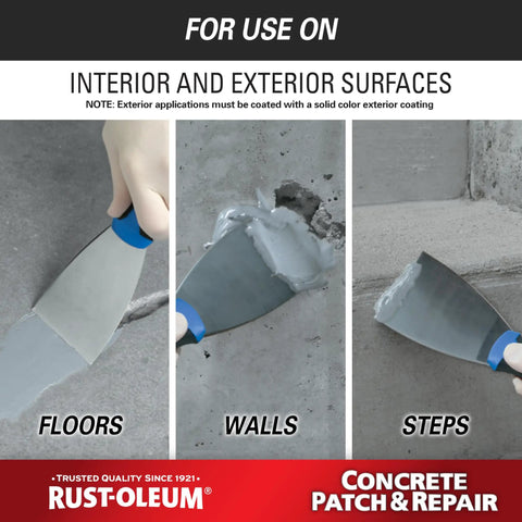 Application of Concrete Patch And Repair Two Part Epoxy For Indoor And Outdoor Use 24 Oz Gray on floors, walls, and steps.