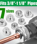 Pro Super Stars Electric Tubing Expander Swaging Tool Kit W 2200mAh Battery Powered showing 7 interchangeable heads for 3/8" - 1 1/8" pipes