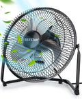 Three Speed Portable Metal Floor Fan With Adjustable Tilt For Home Office And Bedroom Quiet Operation Lightweight Yet Sturdy Black Nine Inch Chill Breeze in action with swirling leaves