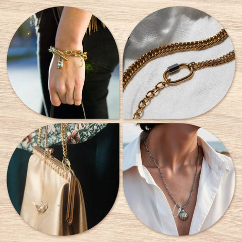 Ten Pack Screw Carabiner Lock Charms For DIY Jewelry Making Gold Tone used on bracelet, necklace, and purse attachments