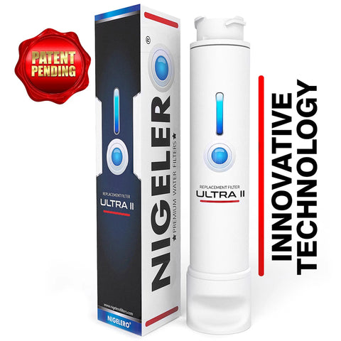 Ultra II Refrigerator Water Filter Replacement Compatible With EPTWFUO1 box and filter with patent pending badge.