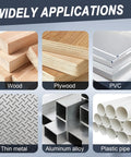 Bi-Metal Impact Hole Saw Kit applications for wood, plywood, PVC, thin metal, aluminum alloy, and plastic pipe cutting.