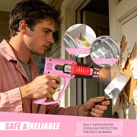 Man using Dual Temp Heat Gun 300C And 600C, 900W To 1300W Hot Air Gun With Overload Protection for paint stripping project
