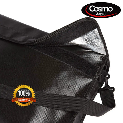 Close-up of black Fireproof Document Bag With Shoulder Strap, Waterproof Money And Passport Organizer showing dual layer fiberglass protection.