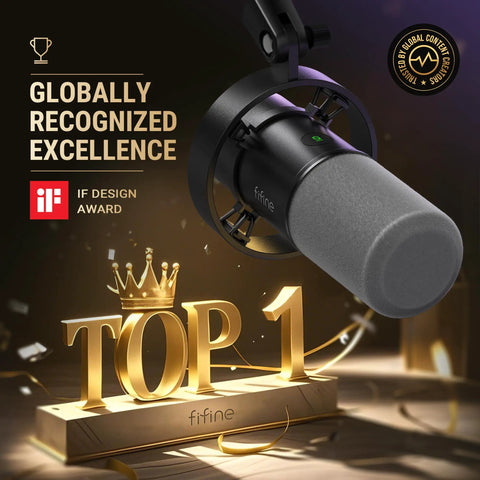 Dynamic USB XLR Podcast Microphone Kit With Boom Arm and Award Trophy