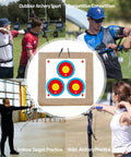 Image of 3 Spot Archery Target Paper Set With Pins, New LAS Version used for indoor and outdoor practice, showing clear accuracy rings.