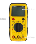 Front view of Dm6410 8 Function Digital Multimeter With Large LCD Display And Data Hold For Accurate AC DC Voltage And Current Measurements Yellow Pro Grade Tool For Electricians