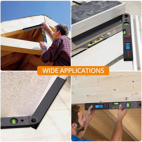 16 Inch Digital Angle Finder Protractor with 225 Degree Range used in woodworking and construction setups