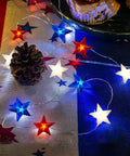 Red White Blue Patriotic String Lights 16Ft 50 LED Battery Operated With Timer And Remote Flexible Fairy Lights For Independence Day