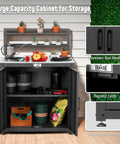 Outdoor Potting Bench With Storage Cabinet And Stainless Steel Work Surface Garden Workstation with open cabinet