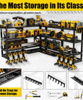 64 Inch Wide Power Tool Organizer Wall Mount With Corner Fit, Heavy Duty 4 Tier Garage Storage Rack, full view loaded with tools