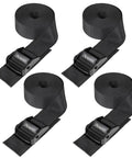 Adjustable Cam Buckle Tie Down Straps 1.5 Inch By 8 Feet Heavy Duty Nylon Lashing Straps 4 pack in black with buckles.
