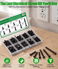 168 Piece M4 Phillips Pan Head Machine Screws Kit Crafted From Heavy Duty Carbon Steel for Switch Panels Electronics and Household Fix Ups Featuring Precision Threads That Guarantee A Bulletproof Hold, assorted screws displayed in organizer.