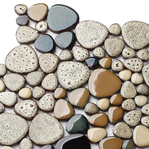 Beige Pebble Shower Floor Tile Mosaic Set For Bathroom Wall Backsplash 5 Sheets Covering 5 Sq Ft Mesh Mounted Pebble Tiles With Foam Pads Safely Packed In Thick Carton Box