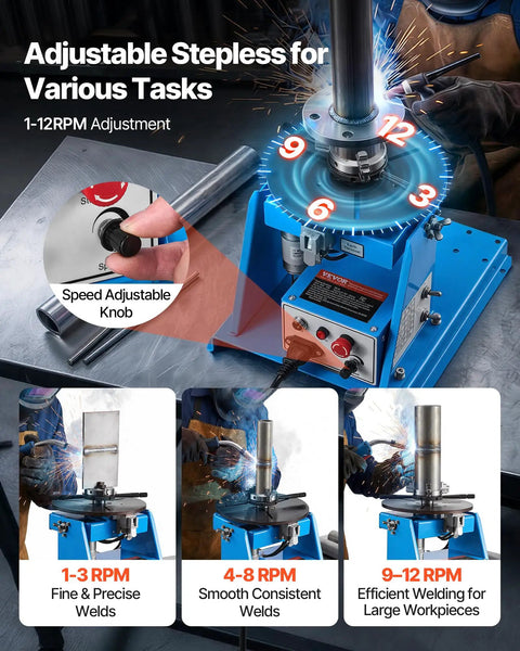 Rotary Welding Positioner With 10 Kg Load Capacity, 1-12 RPM, 20W Motor, adjustable turntable for welding precision