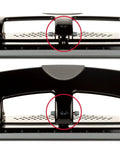 No Sweat Heavy Duty Three Hole Puncher With 20 Sheet Capacity Solid Steel Frame front and back view showing locking mechanism.
