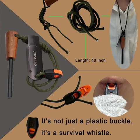 Ferro Rod Survival Kit With Flint And Steel Fire Starter and Whistle Easy Grip Emergency Fire Starter Tool for Camping and Hiking