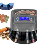 Smooth As Butter Coin Counter And Sorter Machine For All Usd Currency with digital panel, coins and wrappers, compact design.