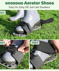 Heavy Duty Lawn Aerator Shoes With Thick Metal Base And Longer Steel Spikes Adjustable Straps Fully Assembled on lawn
