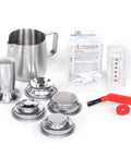 Next Level Semi Automatic Espresso Machine With Built In Grinder Steam Frother featuring stainless steel accessories and cleaning kit.