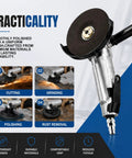 Beefy 5 Inch Air Angle Grinder And Pneumatic Cut Off Tool For Metal Welding Grinding And Polishing No Sweat Operation shown with cutting and polishing action.