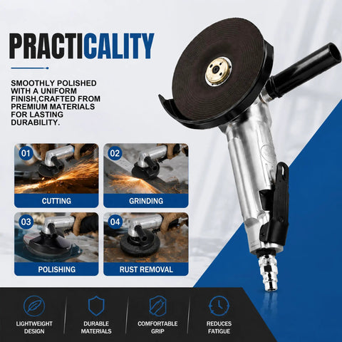 Badass 5 Inch Pneumatic Angle Grinder With 11000 Rpm Air Powered Cut Off Tool For Metal Grinding Polishing And Welding displaying cutting and grinding performances.