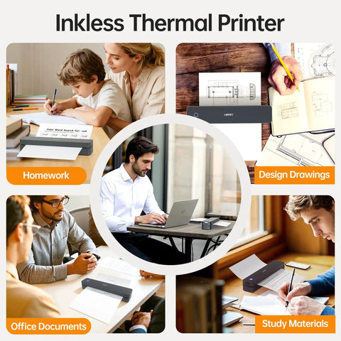 Slick Compact Thermal Printer With No Sweat Bluetooth Wireless Hookup For Travel And Road Trips Instant Mobile Photo Printing On The Go Compatible With Every Smartphone And Tablet Device Today, showcased in use with homework and design materials.